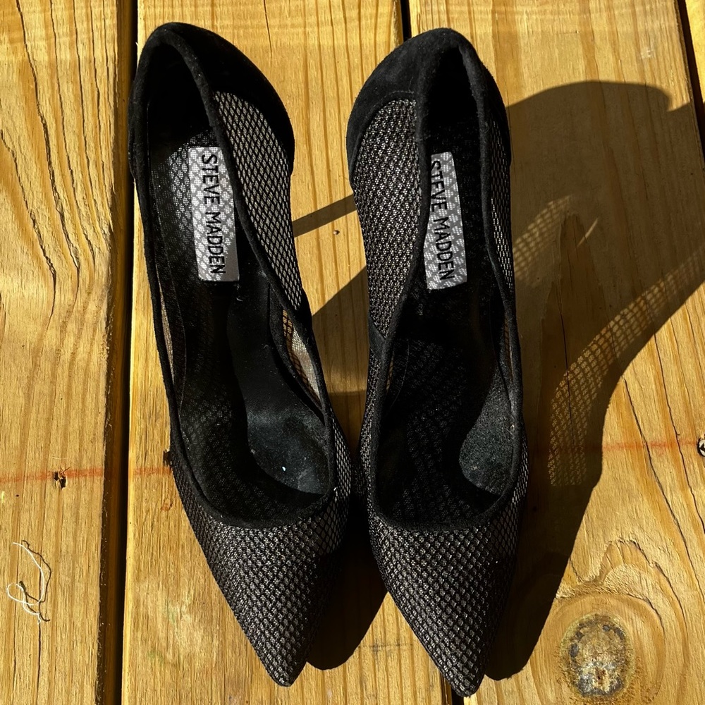 Steve Madden Black Mesh Pointed Toe Heels